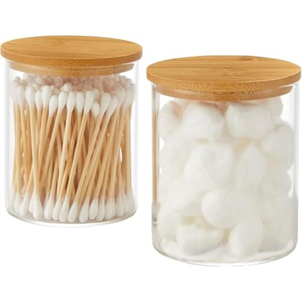 INIUNIK Dispensador de vidrio Qtip con tapa de bambú