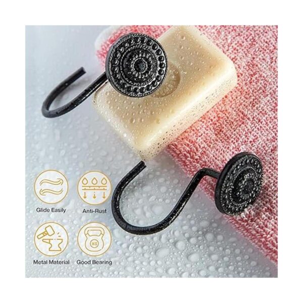 Ganchos negros para cortina de ducha anillos decorativos_4