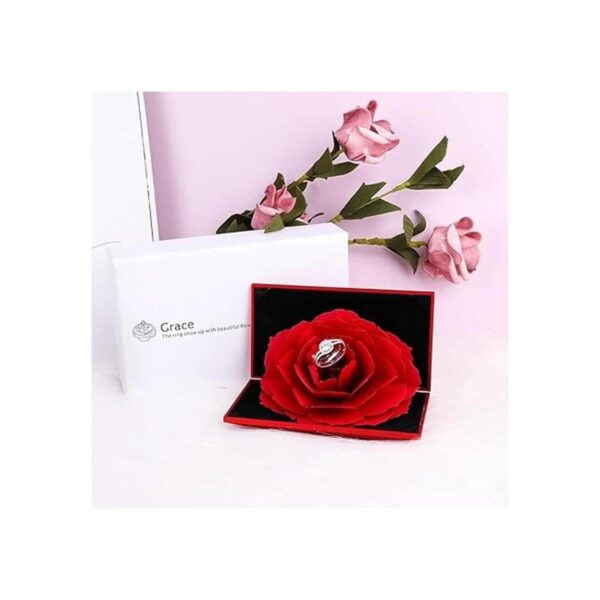 iSuperb Caja de anillo de rosa creativa de terciopelo rosa