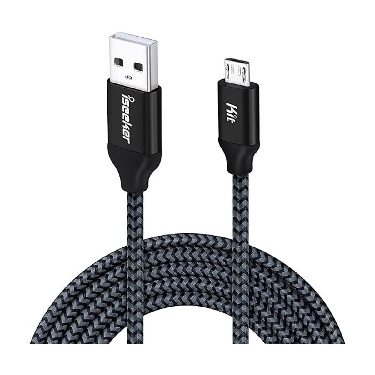 Cable micro USB PS4 de 15 pies iSeeker negro extra largo