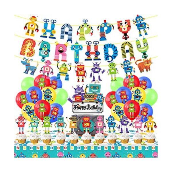 Decoración de fiesta de cumpleaños robot robot pancarta de_1