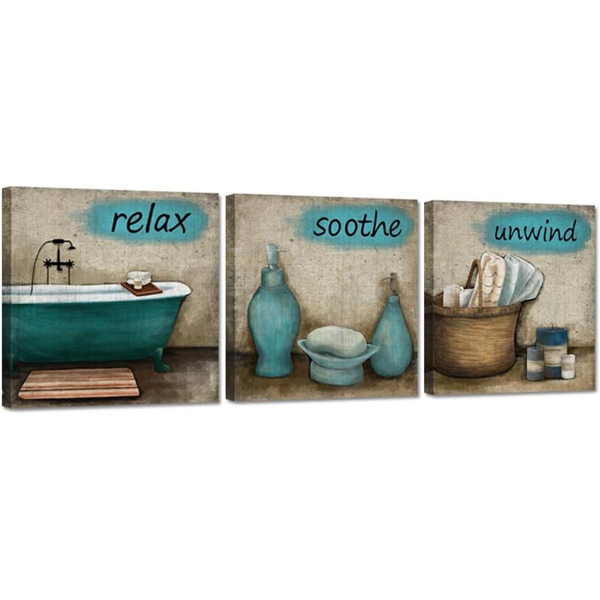 iHAPPYWALL Juego de 3 piezas de lienzo para baño estilo