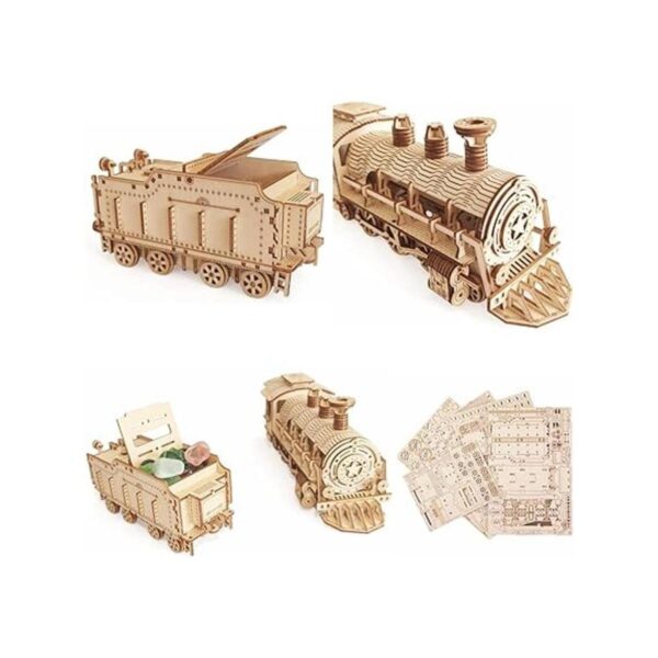 Rompecabezas de madera 3D kits de modelo de tren de vapor_5