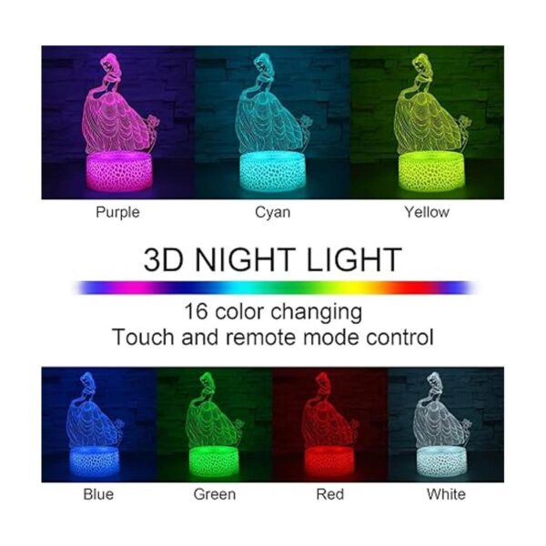 ICHONY Lámpara de ilusión 3D de princesa con control_2
