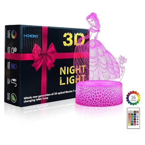 ICHONY Lámpara de ilusión 3D de princesa con control_3