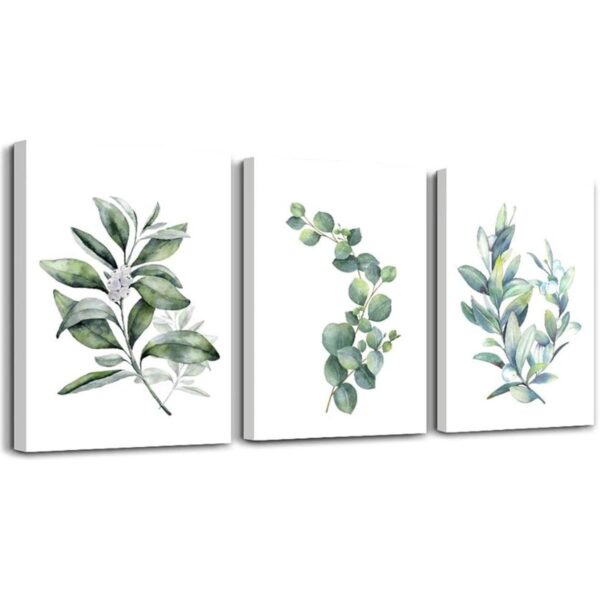 Arte de pared en lienzo de hojas verdes para sala de_1
