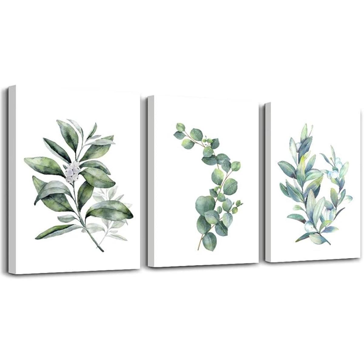 Arte de pared en lienzo de hojas verdes para sala de