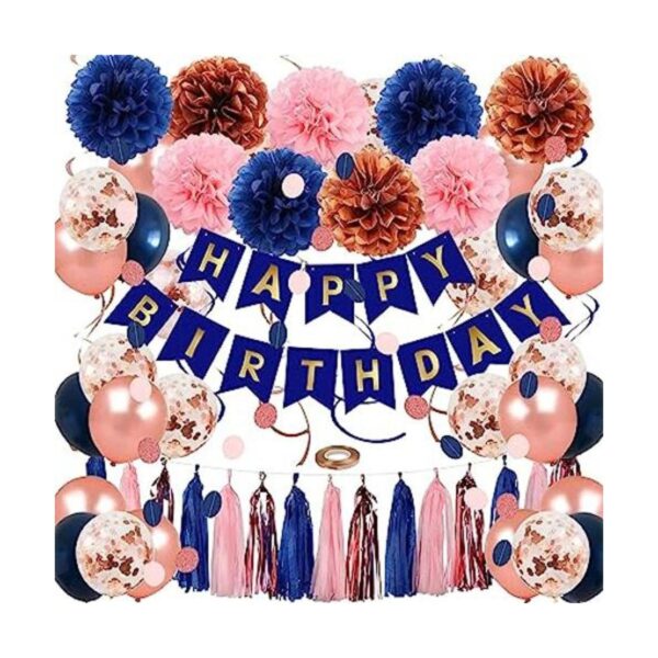 Juego de decoraciones de fiesta de cumpleaños azul marino_1
