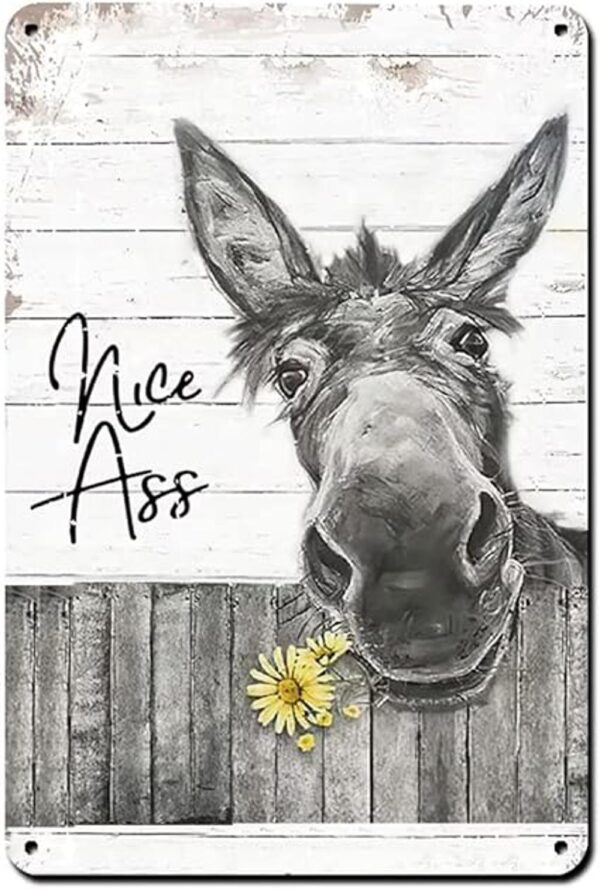 Divertido cartel de metal de burro con girasol para baño