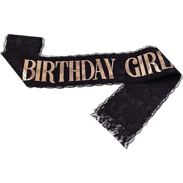 Banda de cumpleaños para niña encaje negro oro rosa_2