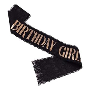 Banda de cumpleaños para niña encaje negro oro rosa_1