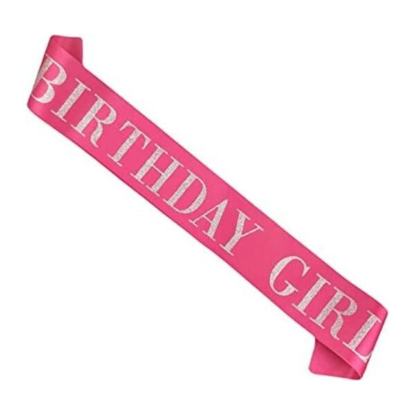 Birthday Girl Sash for WomenPink Satin Silver Glitter_1