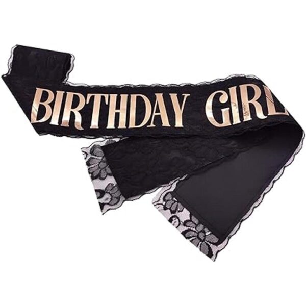 Banda de cumpleaños para niña encaje negro oro rosa_5
