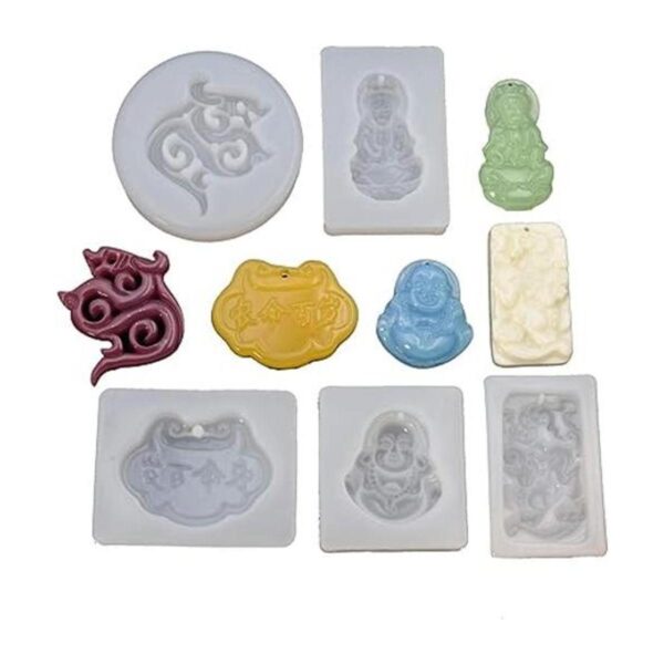 Paquete de 5 moldes de amuleto tradicional chino de Buda_1