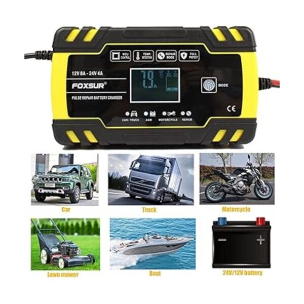 Foxsur Cargador de batería de coche 12 V8 A 24 V4 A_2