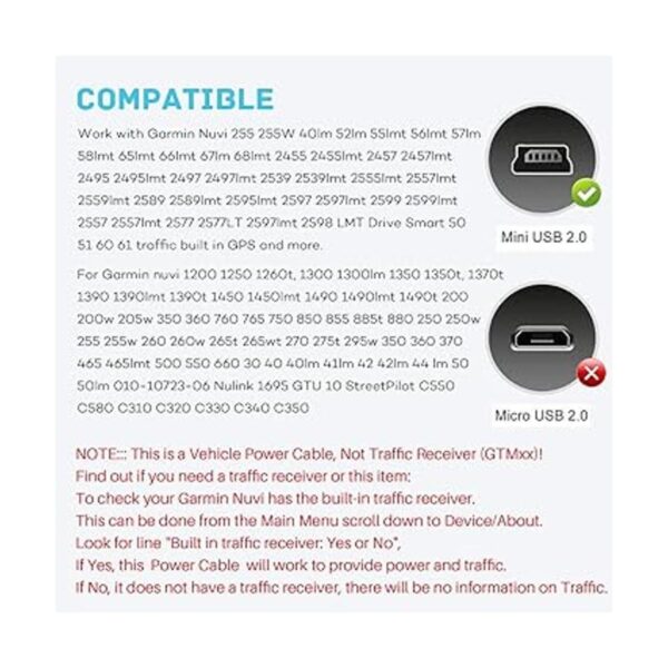 Adaptador de cargador de coche para Garmin Nuvi cable de
