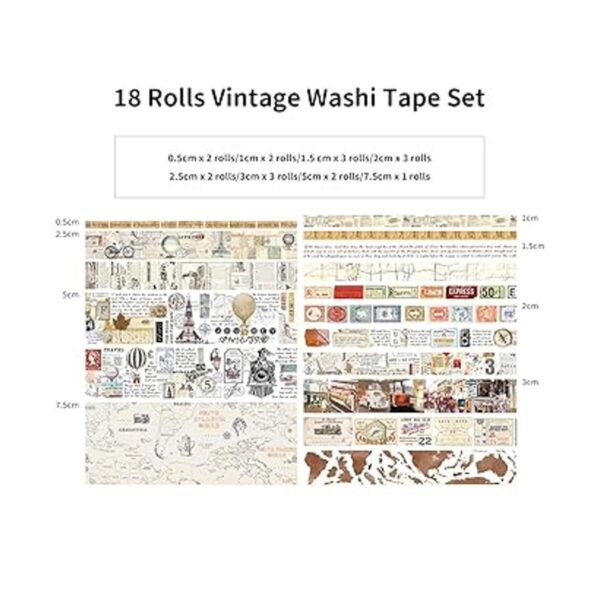 Juego de 18 rollos de cinta Washi vintage mapa de_2
