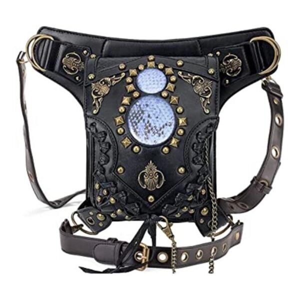 Riñonera gótica de cuero Steampunk bolso de cadena de_1