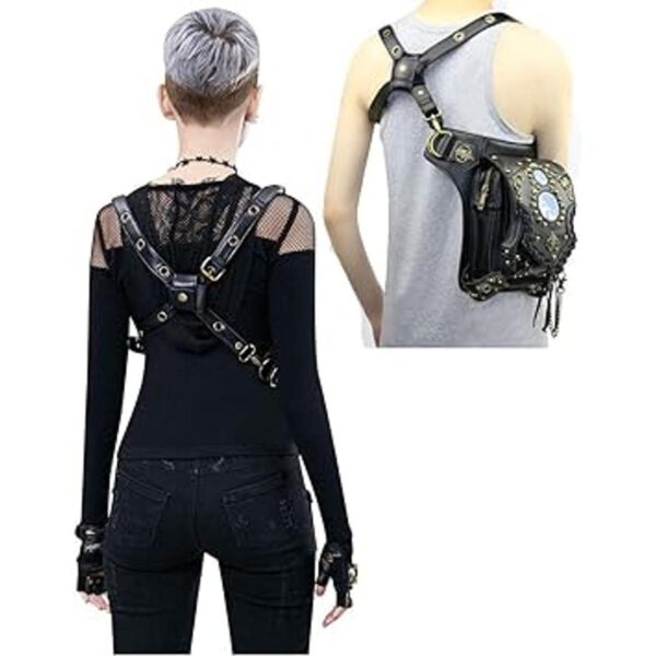 Riñonera gótica de cuero Steampunk bolso de cadena de_4