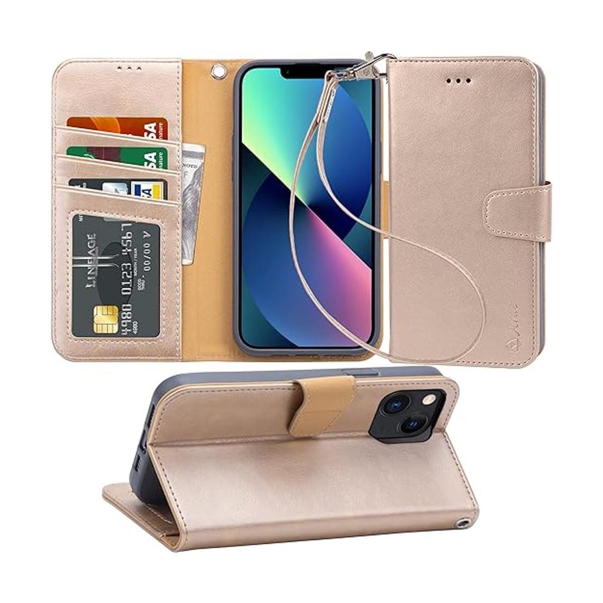 Arae Funda compatible con iPhone 13 con tarjetero y correa