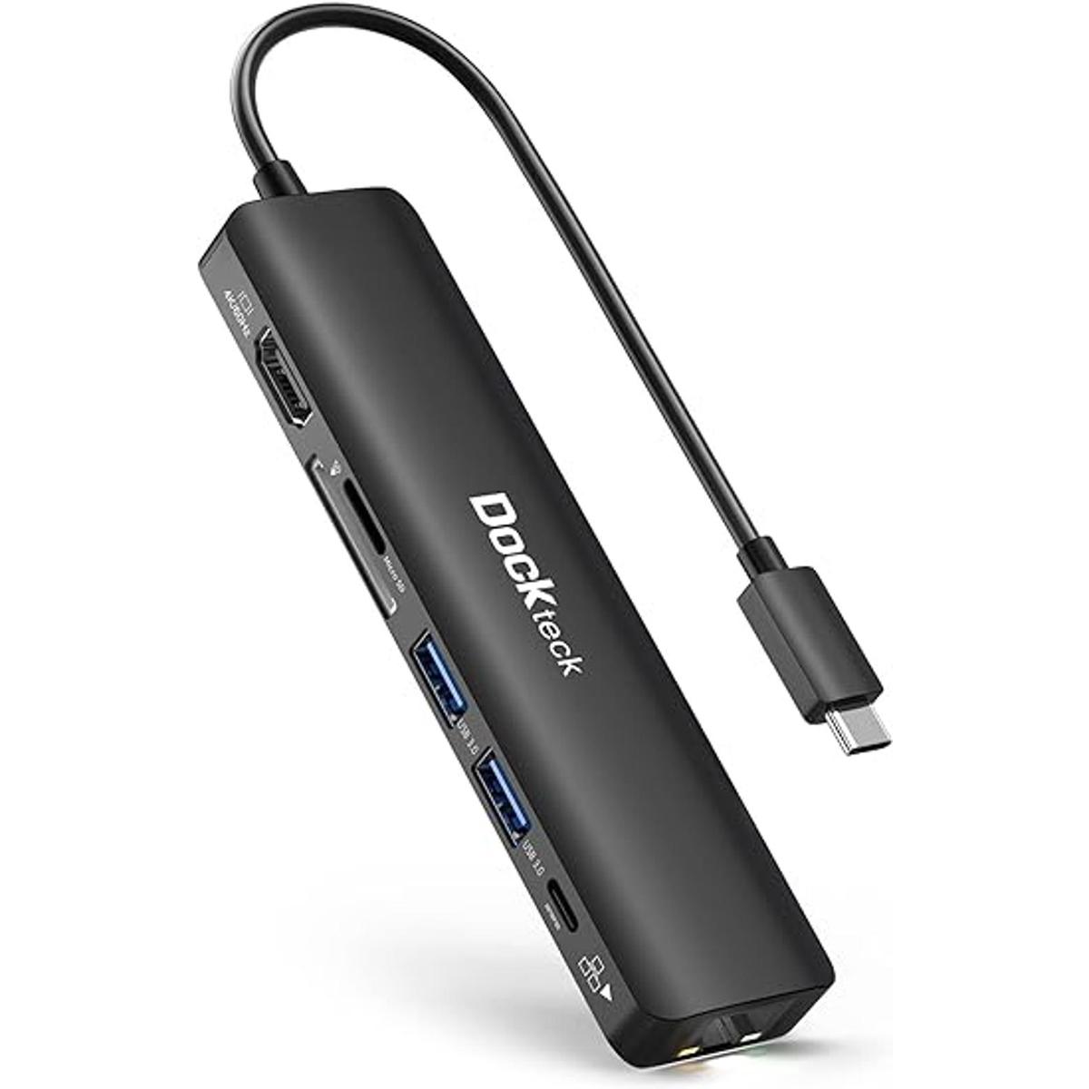 Hub USB C 4K 60Hz Dockteck 7 en 1 USB C PD Ethernet Hub