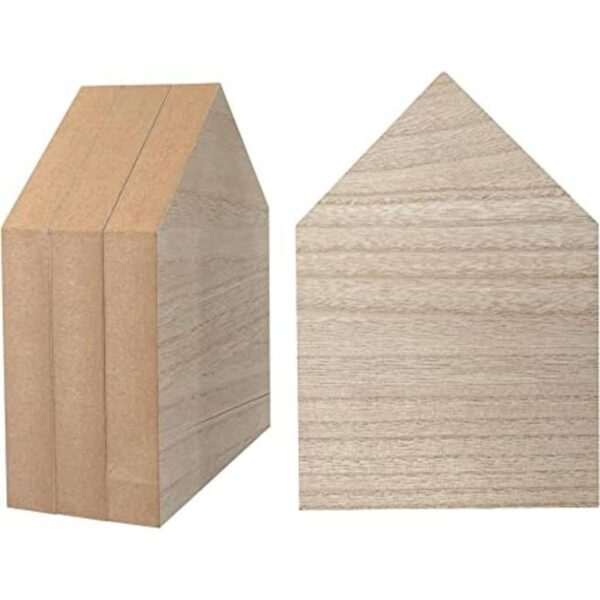 Paquete de 4 piezas de madera con forma de casa de 8