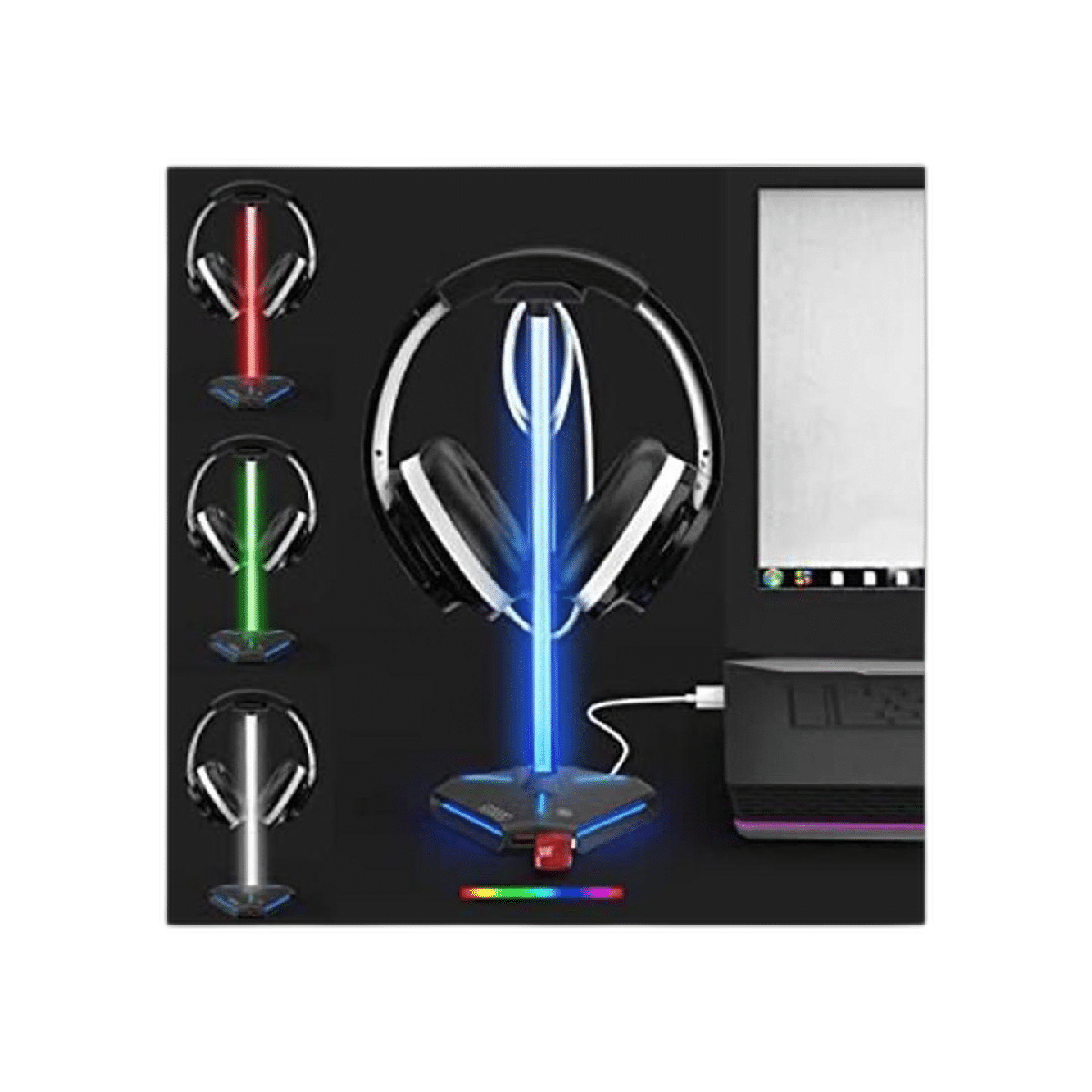 COZOO Soporte para auriculares RGB con 2 puertos de carga