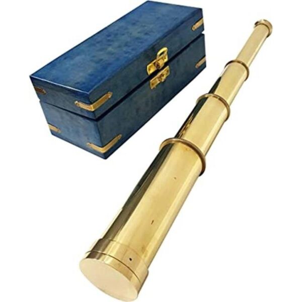 Telescopio de mano de latón macizo náutico caja de madera_1