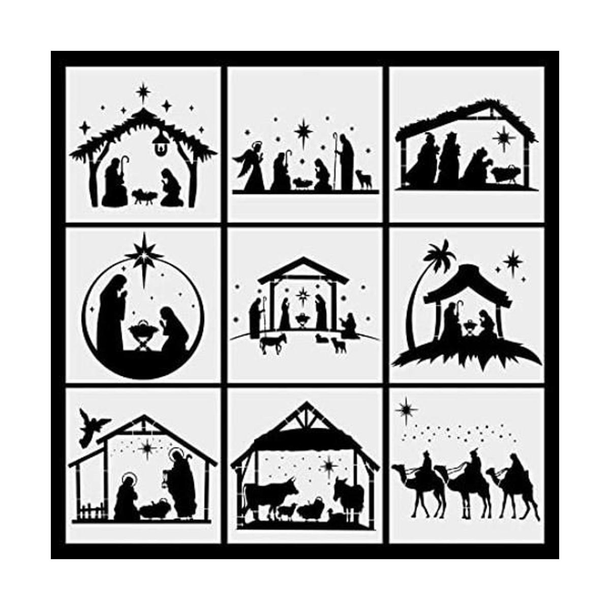9 plantillas de pintura de belén de Navidad