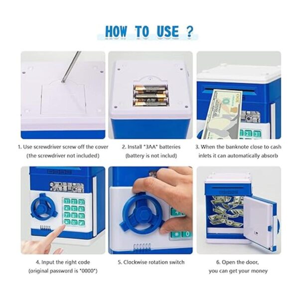Alcancía Caja de monedas en efectivo azul para niñas y_6