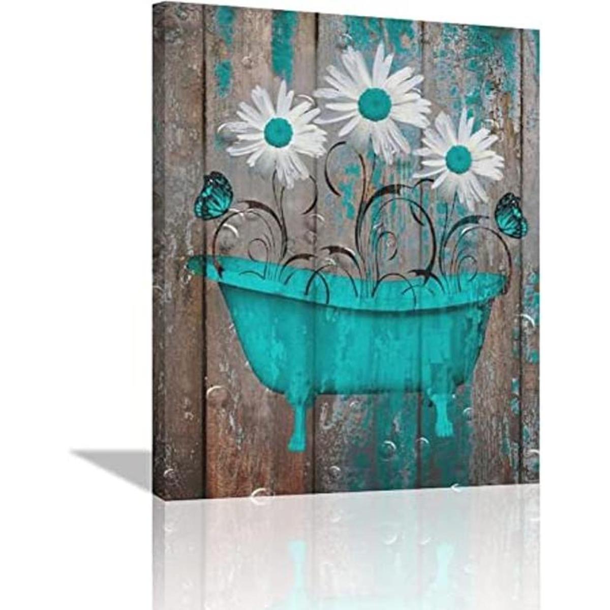 citari Decoración de baño rústica de color verde azulado y