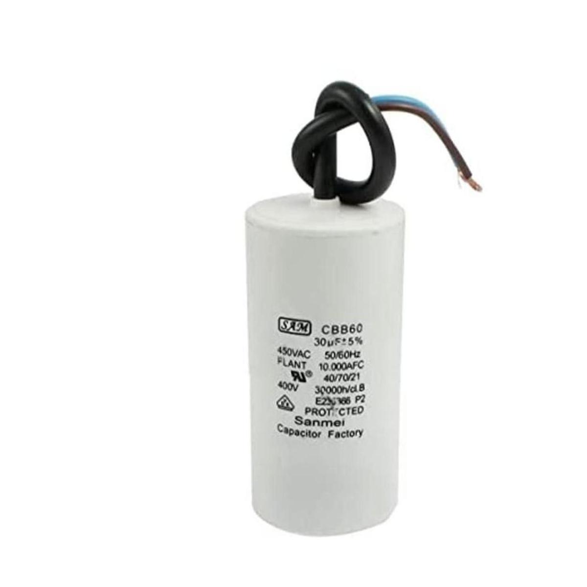 CBB60 AC 450 V 30uF del motor Running Capacitor w 2 cables