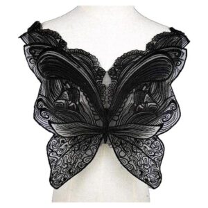 Negro Mariposa Tela Paste Parches Encaje Cuello Bordado_1
