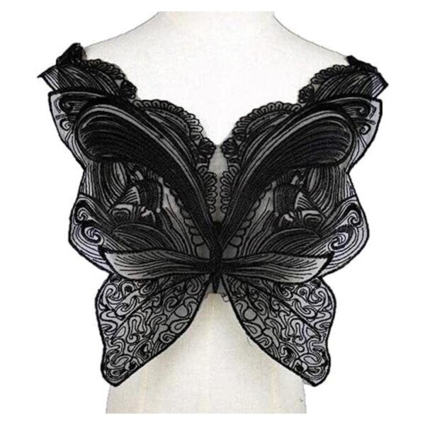 Negro Mariposa Tela Paste Parches Encaje Cuello Bordado_1