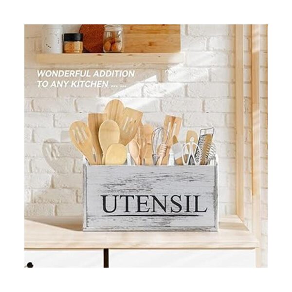 Soporte para utensilios de cocina blanco rústico grande