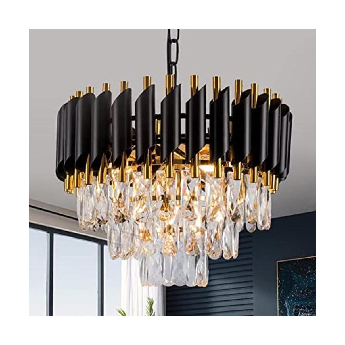 Brfaixla Candelabro de cristal negro dorado con 5 luces