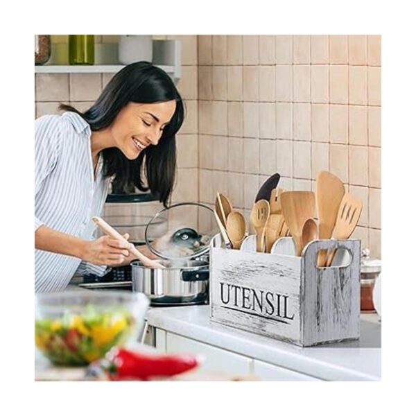Soporte para utensilios de cocina blanco rústico grande