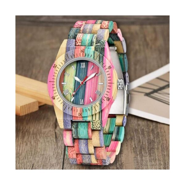Reloj de madera para mujer con correa de madera de cuarzo_4