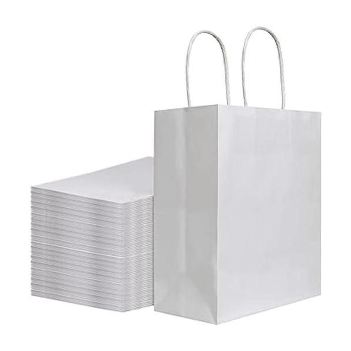 Bolsas de papel Kraft de color blanco mediano con asas a