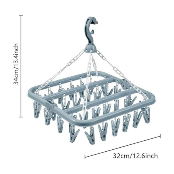 Percha de secado de ropa con 32 clips y estante plegable