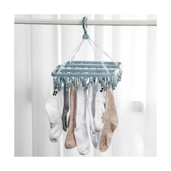 Percha de secado de ropa con 32 clips y estante plegable