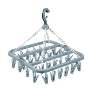Percha de secado de ropa con 32 clips y estante plegable