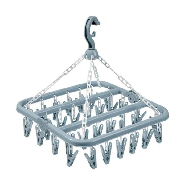 Percha de secado de ropa con 32 clips y estante plegable
