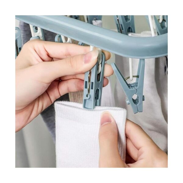 Percha de secado de ropa con 32 clips y estante plegable