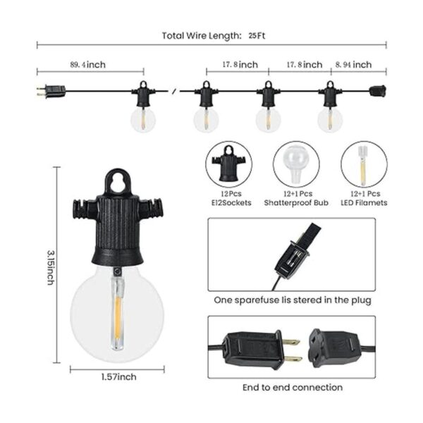 Cadena de luces LED para exteriores luces LED de 25 pies_2