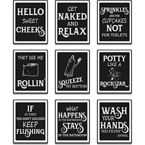9 piezas de arte de pared de baño divertido letrero_1