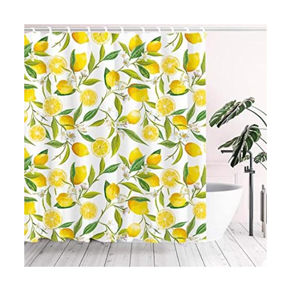 Tititex Juego de cortinas de ducha de limón amarillo tela