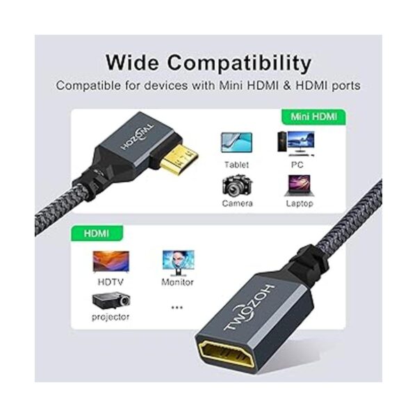 Twozoh Cable mini HDMI macho a HDMI hembra de ángulo_3