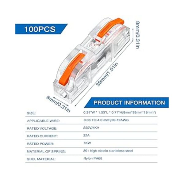 100 conectores de cable de 1 a 1 conector de cable en