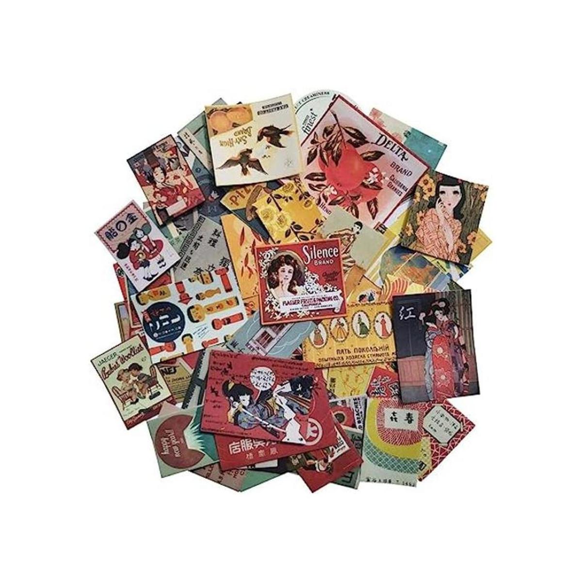 Juego de 60 calcomanías de papel vintage de estilo